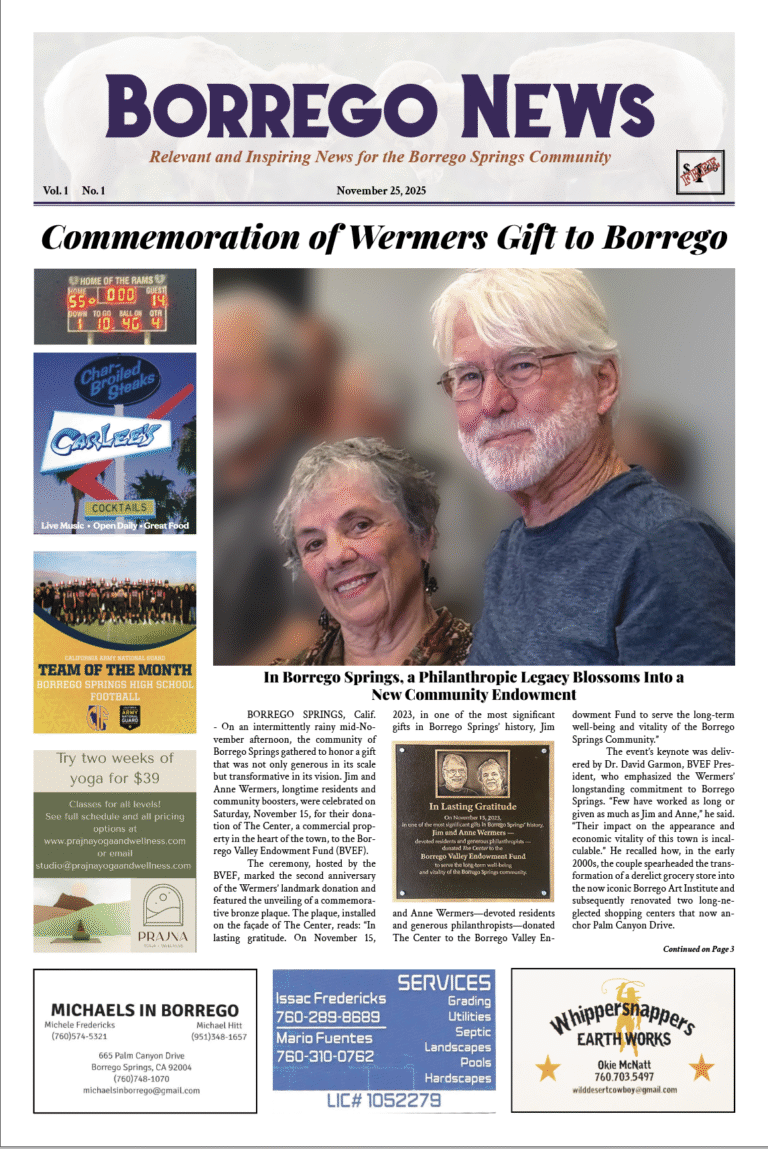 Borrego News November 25th, 2025 Vol 1 No 1