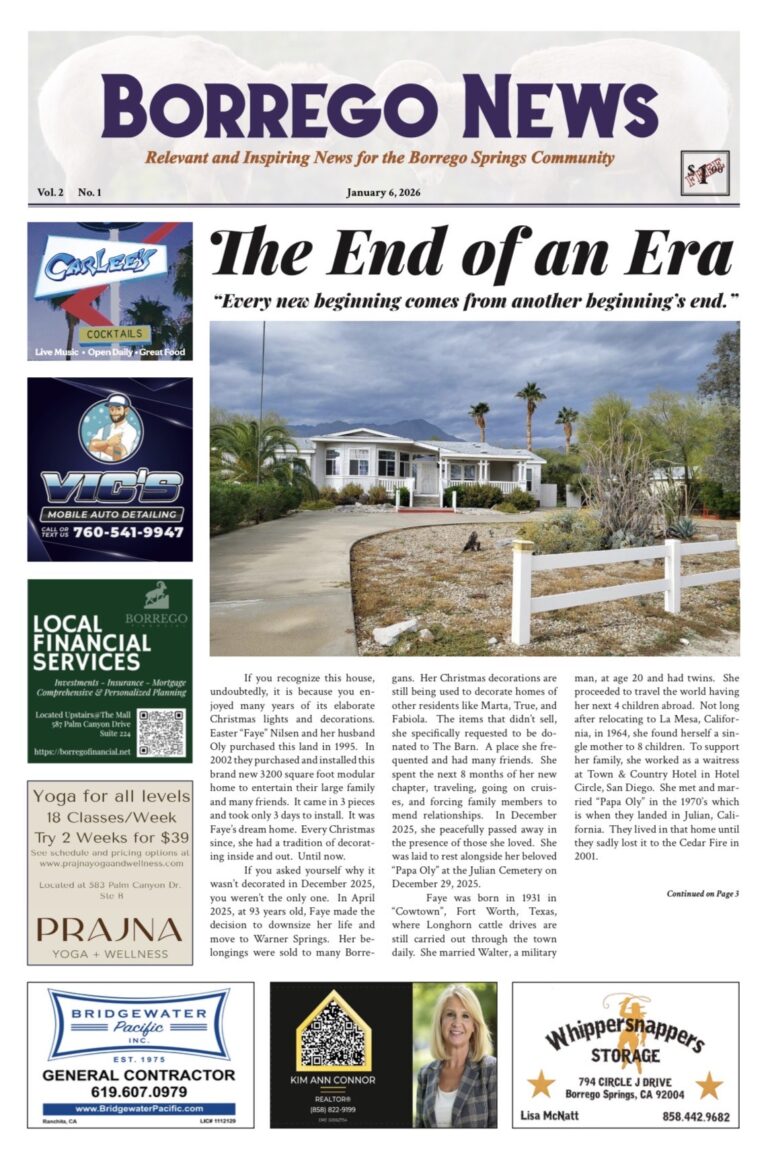 Borrego News January 6th, 2026 VOL 2 NO 1