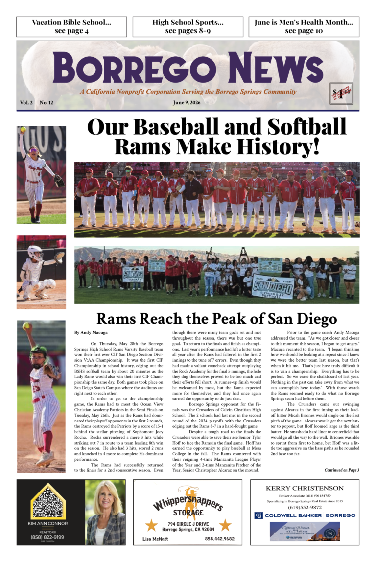 Borrego News June 9th, 2026 – VOL 2 NO 12